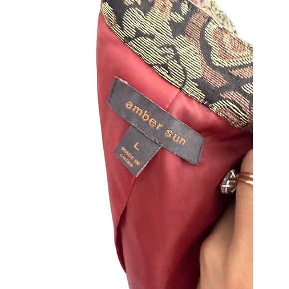 AMBER SUN Multicolor Brocade Rose Print Blazer Jacket Size Large - Picture 3 of 10